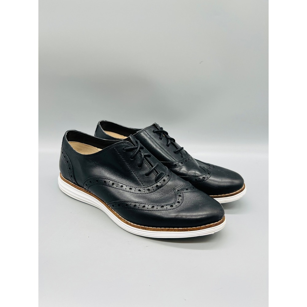 Cole Haan Shoes Womens 8 Black Leather OriginalGrand Wingtip Oxfords Brogue - Picture 2 of 11